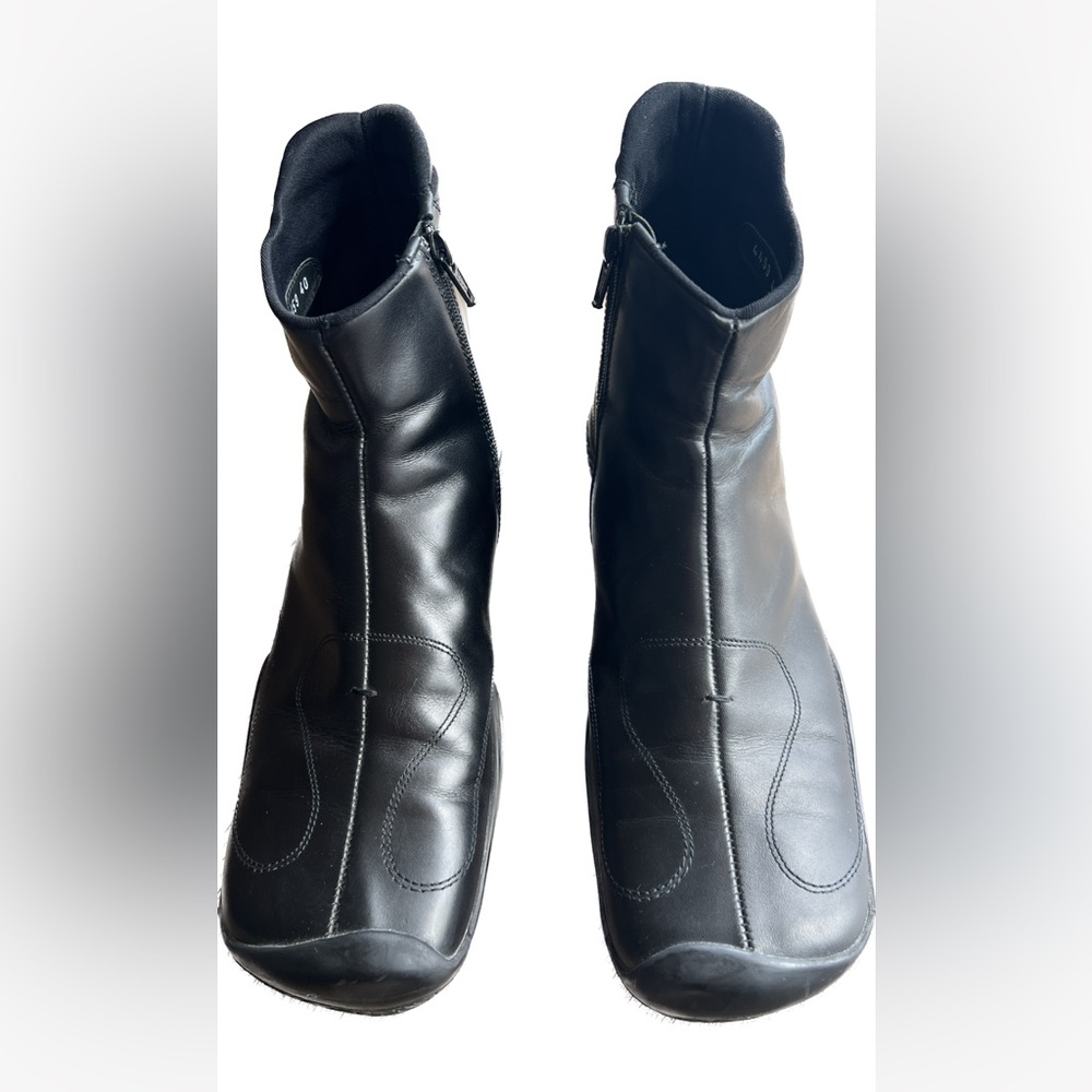 Prada sporty leather square toe zip up ankle boots